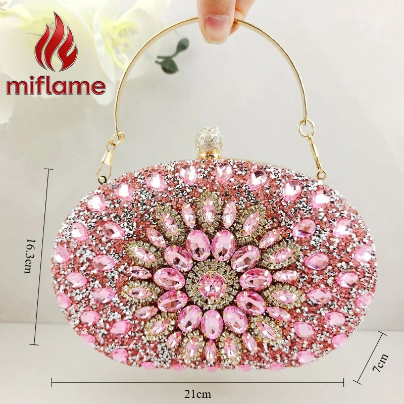 Miflame Evening Bag with Sunflower Crystal Encrusted Diamond Texture Metal Chain Shoulder Crossbody for Party Banquet