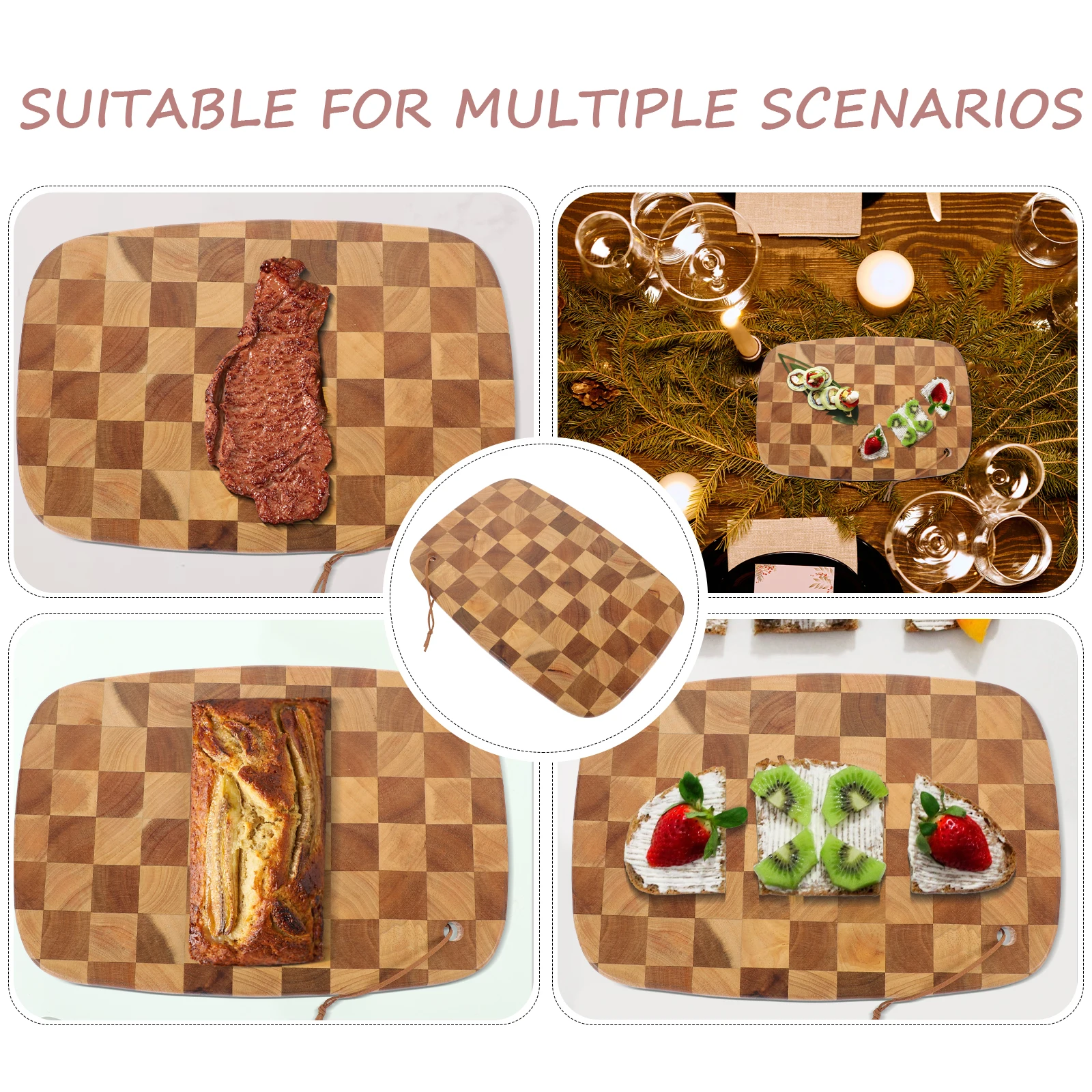 

Checkerboard Cutting Board Large for Meat Home Kitchen Vegetable Sturdy Smooth Practical Use Wooden Boards Food