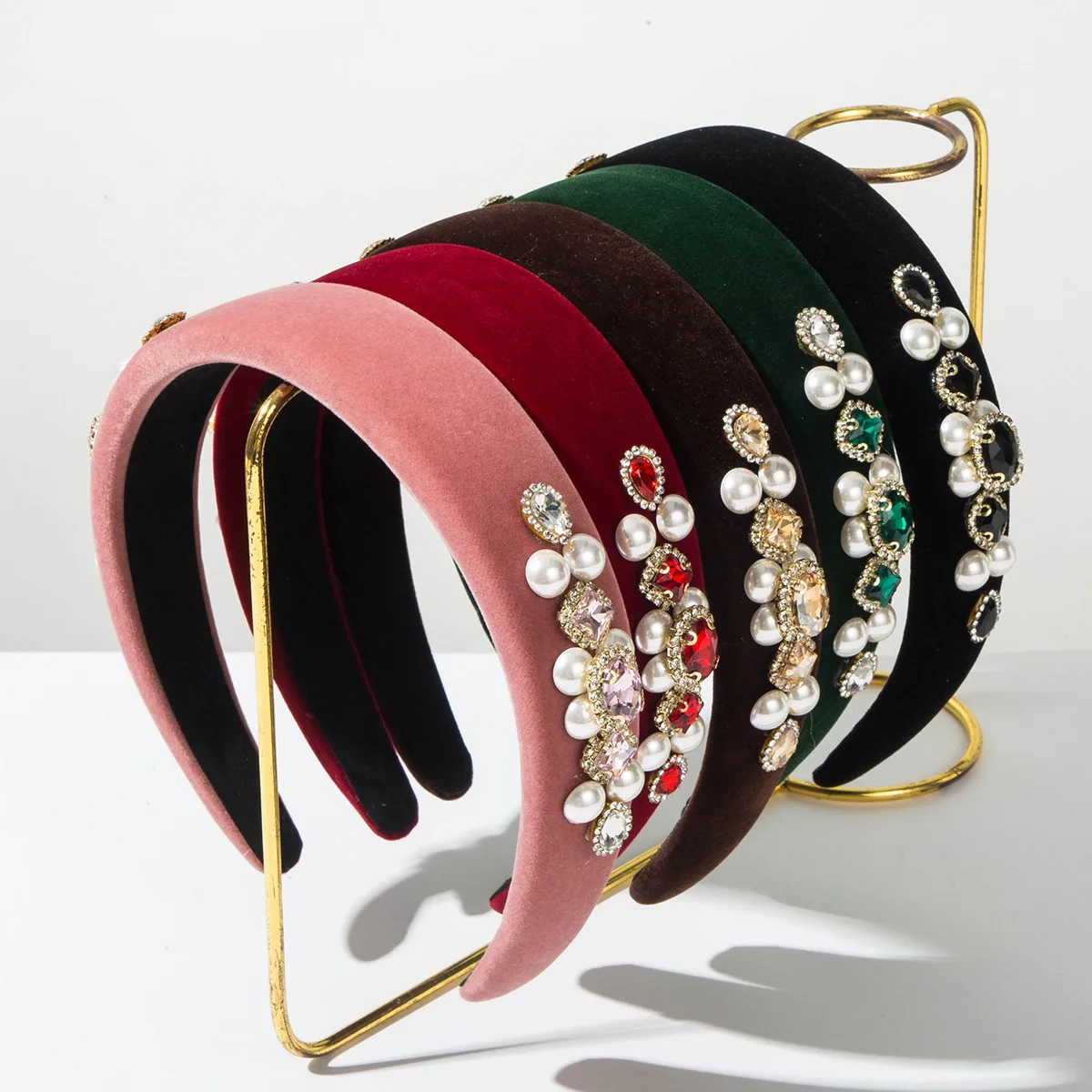 

Heming headband new French retro baroque style diamond-encrusted pearl wide edge headband women's high-end hair accessories