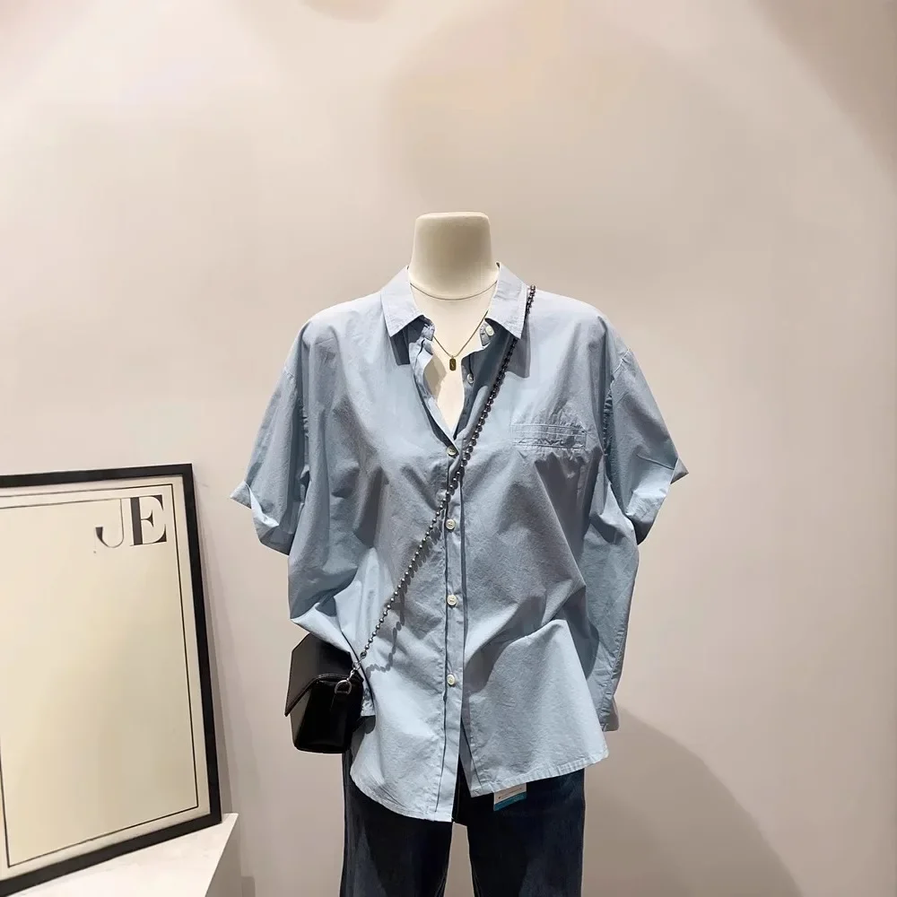 

Summer 2025 new design fake pocket shirt women's simple lapel loose casual top