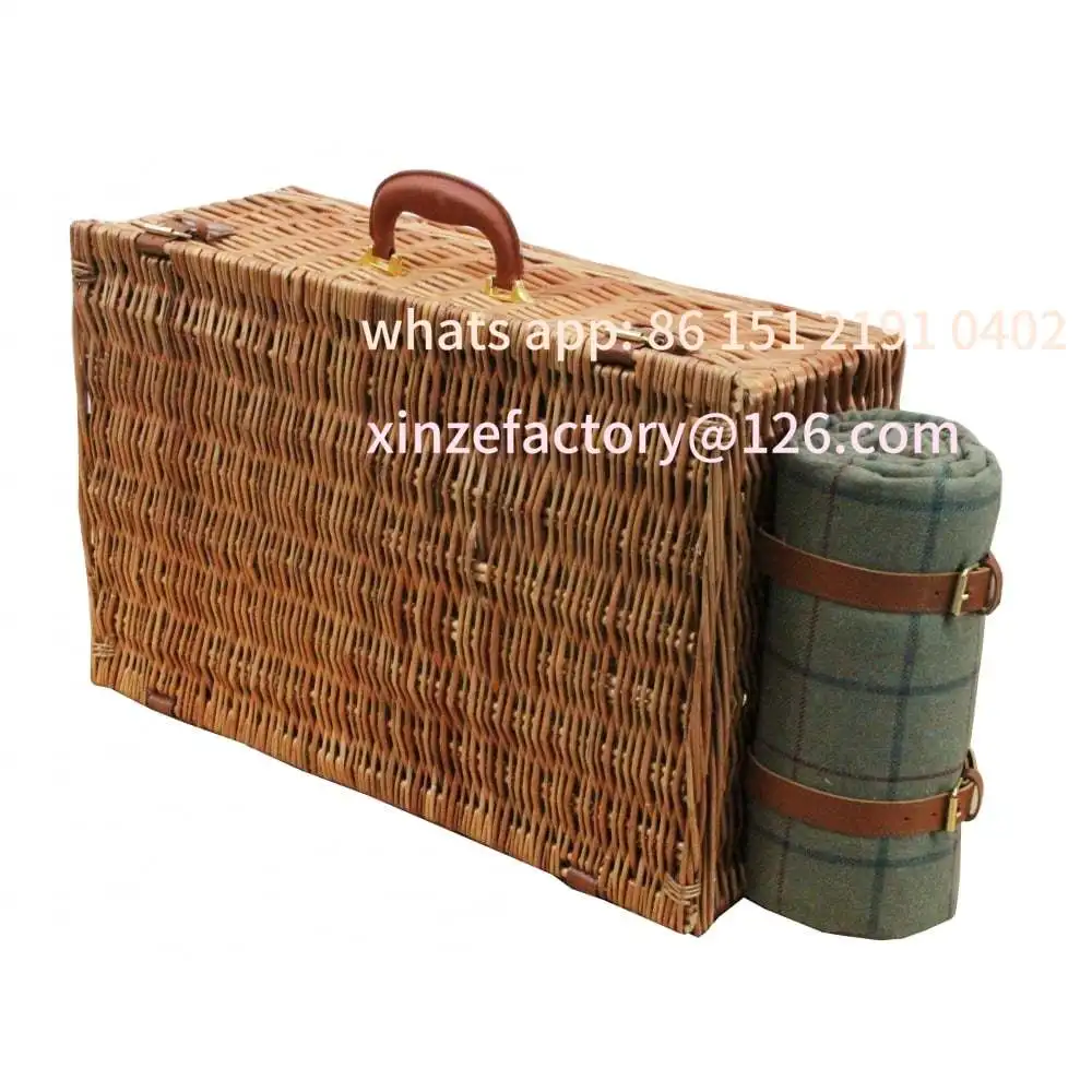 

Customizable rattan wicker handmade insulation with cover handle picnic basket box portable storage basket