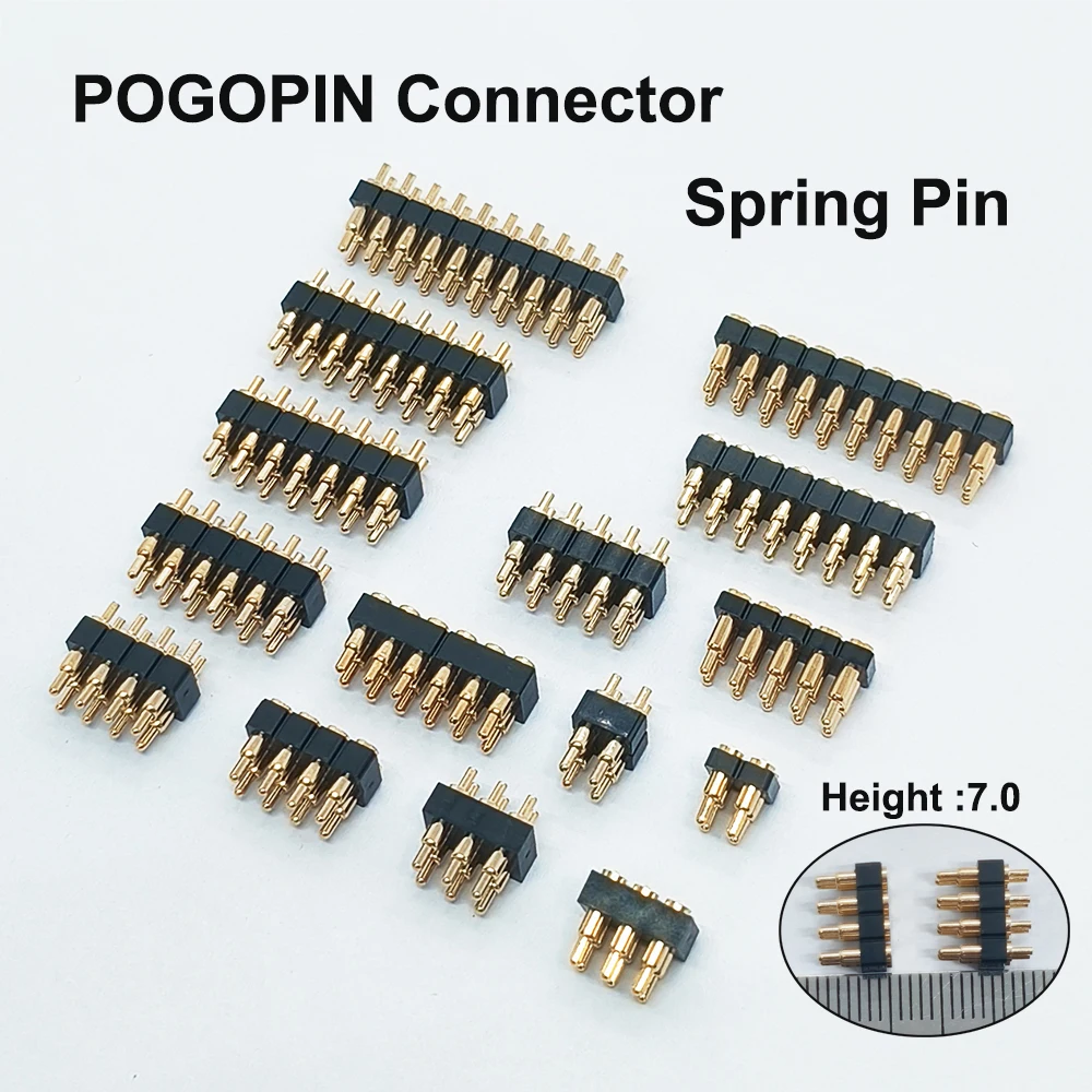 5 Stück federbelasteter Pogo-Pin-Stecker 4 6 8 10 12 14 16 20 Pin zweireihig Oberflächenmontage SMT DIP Höhe 7,0 mm Rastermaß 2,54 mm – Detail 1