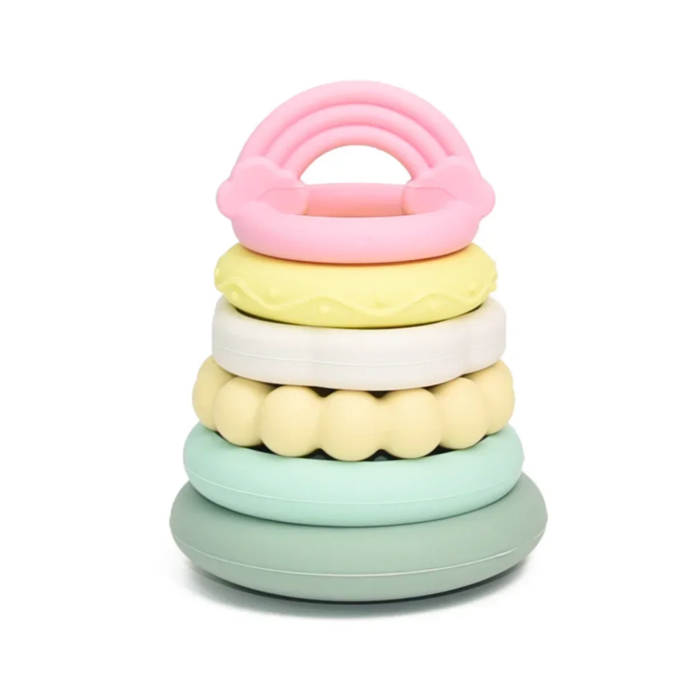 TeWindsor-Jouets de construction en silicone pour bébé, sans BPA, 3D dos Montessori, à empiler, cadeau