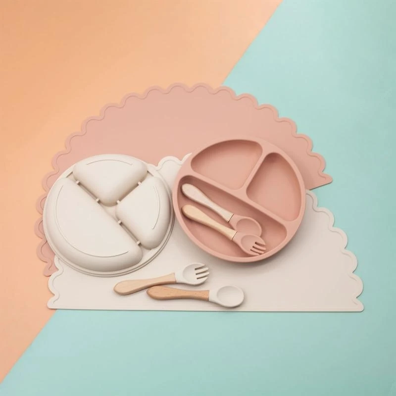 

J15U 5 шт. детская силиконовая тарелка, миска, ложка, вилка, набор столовых приборов, посуда, посуда