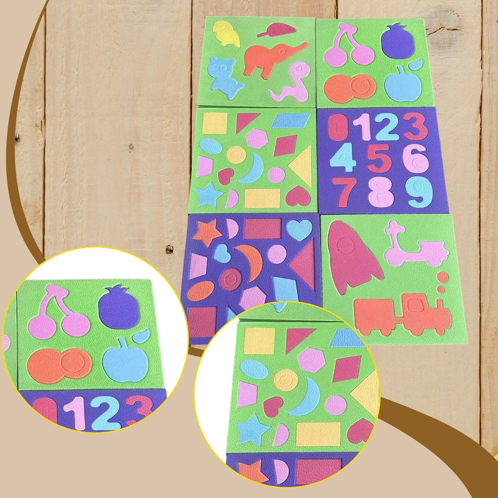 6x Puzzle Interattivi, Giocattolo Educativo per Bambini in EVA con Cartoni Animati, Tavola per Abbinamento Forme, Puzzle di Animali per Prescuola