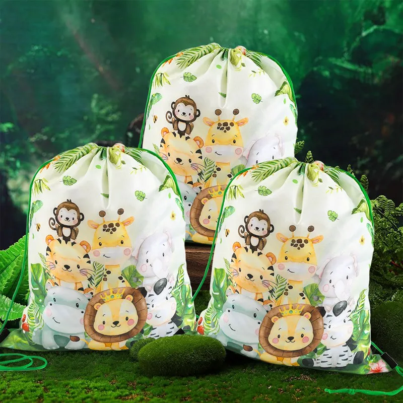 Jungle Animal Party Bag Jungle Safari Birthday Party Decoration Kids Baby Shower Party Supplies Wild One Candy Gift Bags