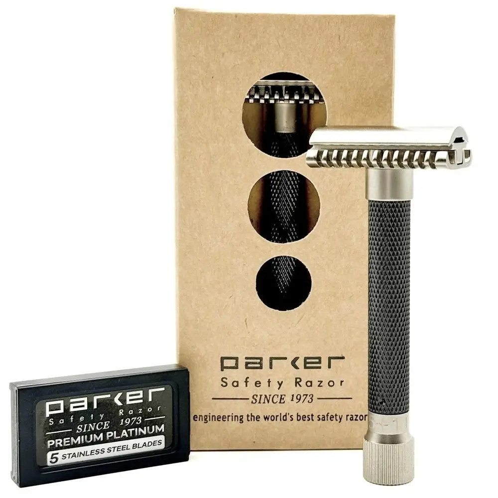 

Adjustable Double Edge Safety Razor - Mild to Aggressive Shave, 5 Blades, Graphite Gray