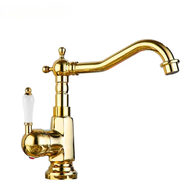 Grifo de lavabo de encimera antiguo totalmente de cobre, fregadero de baño para el hogar, cocina, grifo contra salpicaduras frías y calientes