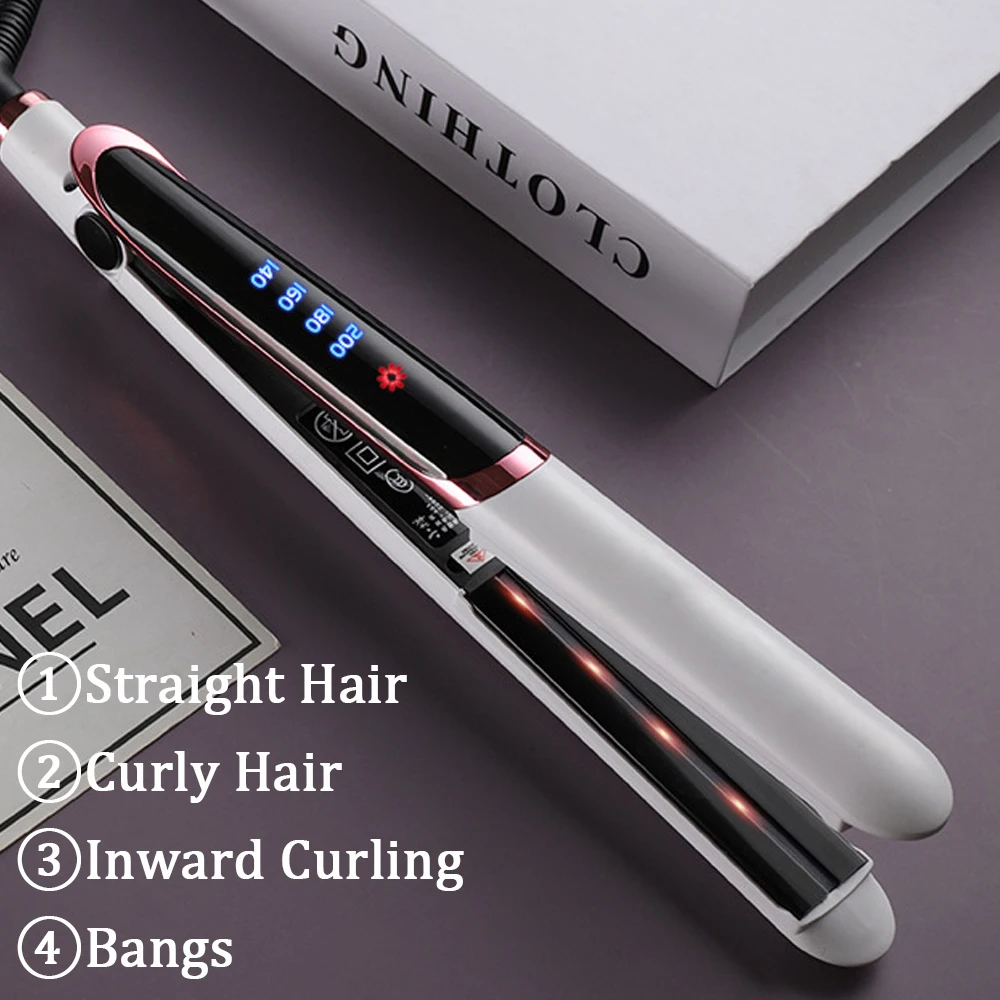 Flat Iron Hair Straightener and Curler 2 in 1 With AntiScalding Technology 30S Heat Up Ceramic Floating Plates For All Hair Type