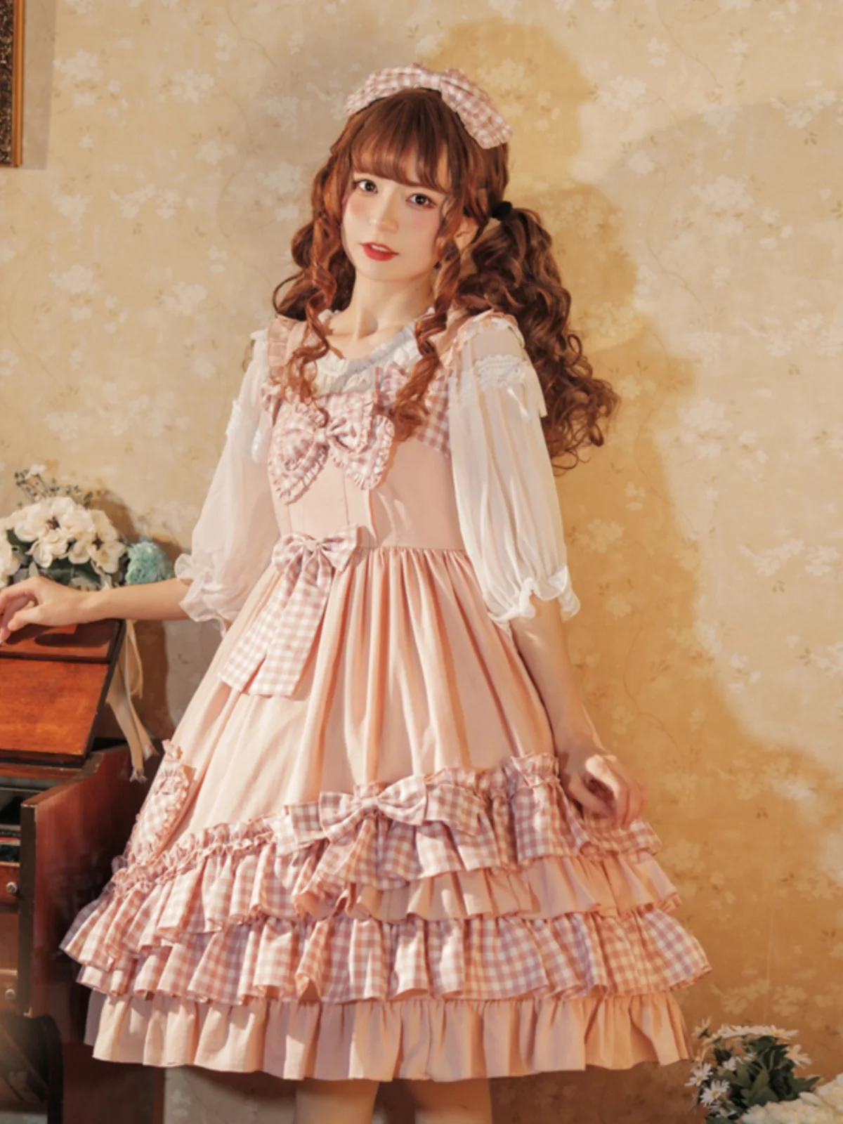 

harajuku Original genuine lolita cute sweet JSK strap princess tea party pink dress daily strap girl or studengts jkfashion