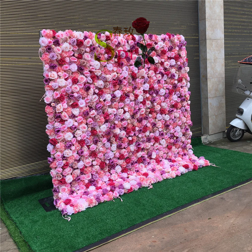 

SPR For Event Fabric Plastic White Red Rose Peony Arrangement Rustic Silk Artificial Roll Up Flower Wall Wedding Decor