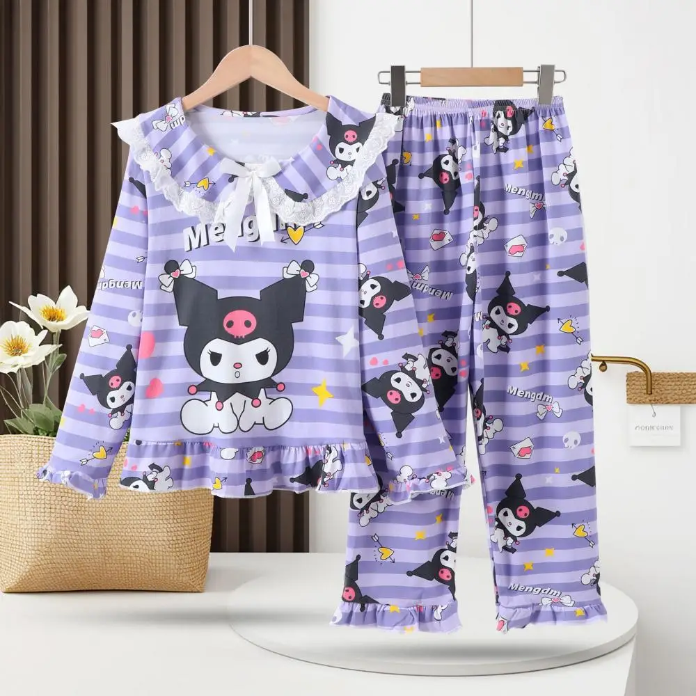 

Kawaii Hellokitty Cartoon Kuromi Children Girl Pajamas Autumn Set Cinnamoroll Cute Comfort Anime Sanrio Princess Style Home Wear