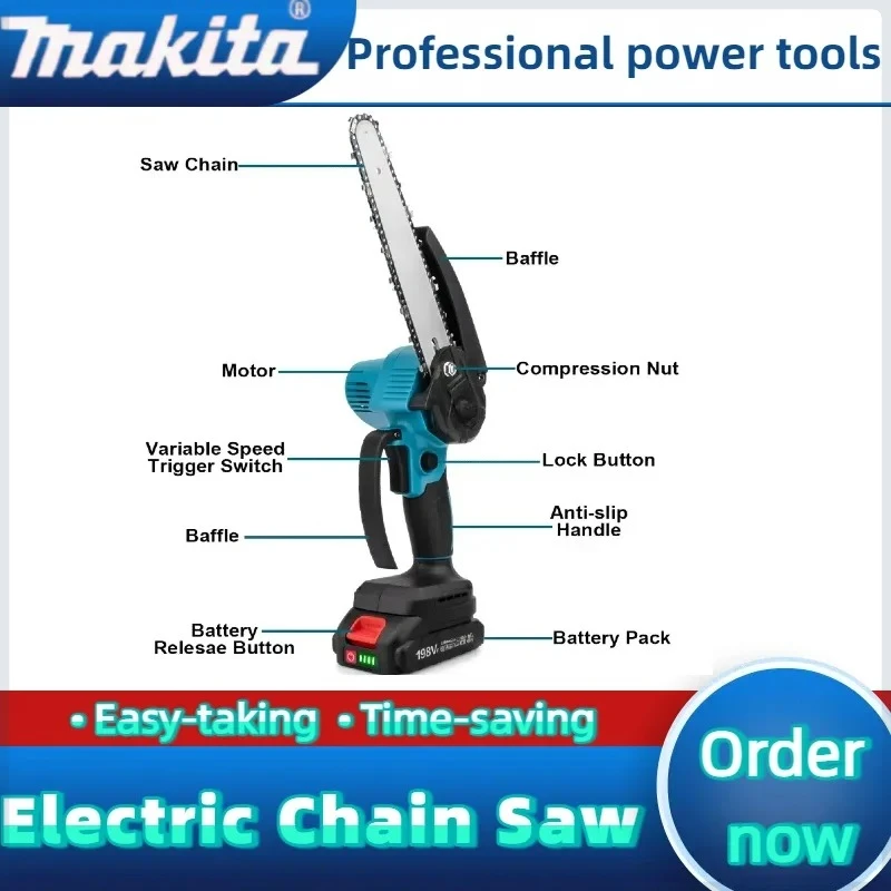 

Makita Chain Saw 6 Inch 18V Electric Saw Handheld Portable Wood Logging Chainsaw Garden Pruning Wood Power Tool