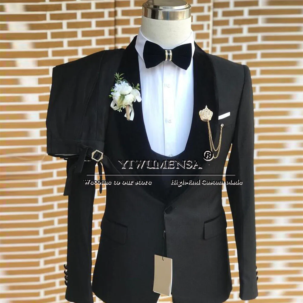 Black Velvet Suits Men For Wedding Tailored Made Groom Tuxedo Male Classic Business Office Prom Blazer Man Daily Prom Blazer 3pc