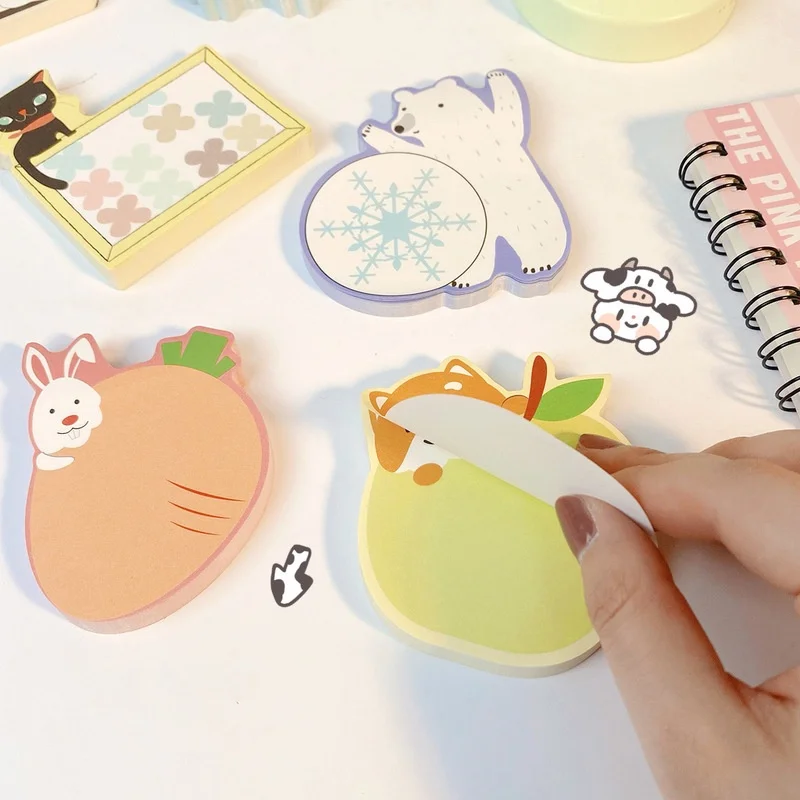 65 Sheet Cute Memo Pad Bookmark Marker Cartoon Animals Memo Sticker Sticky Note School Office Message Paper Stationery Supplies