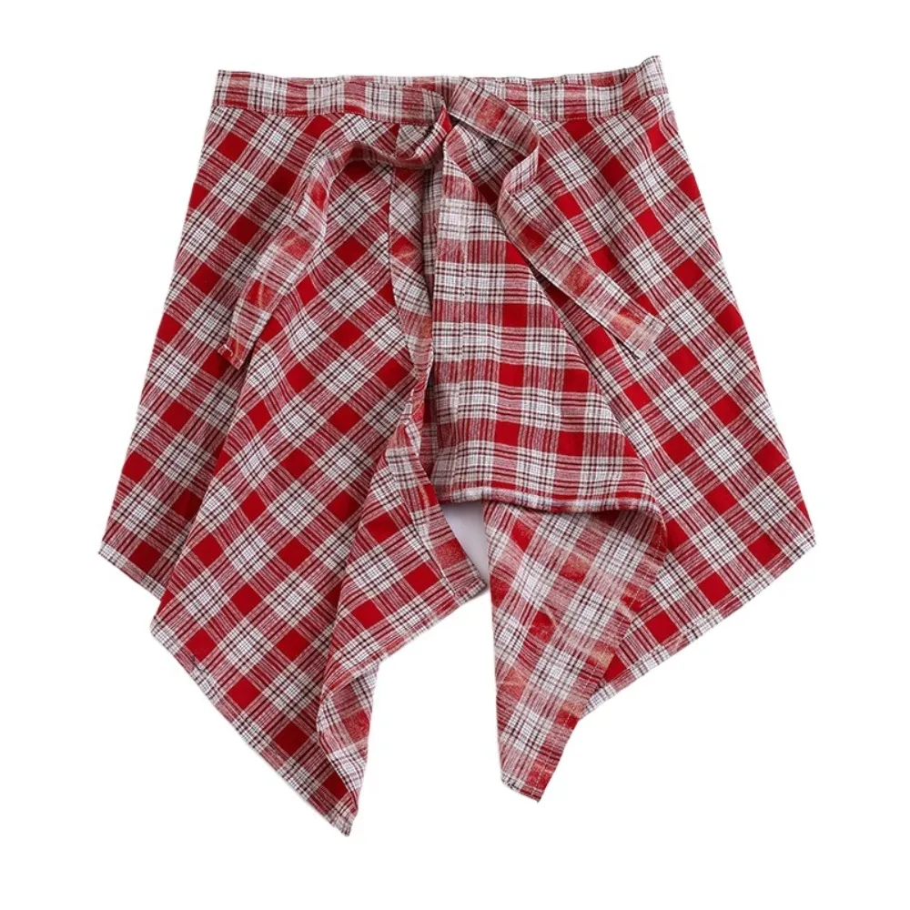 Sweet Short Lattice Mini Skirt Korean Style Waist Blet Decorative Half Body Skirt Y2K Underskirt Irregular Edge Skirt Party