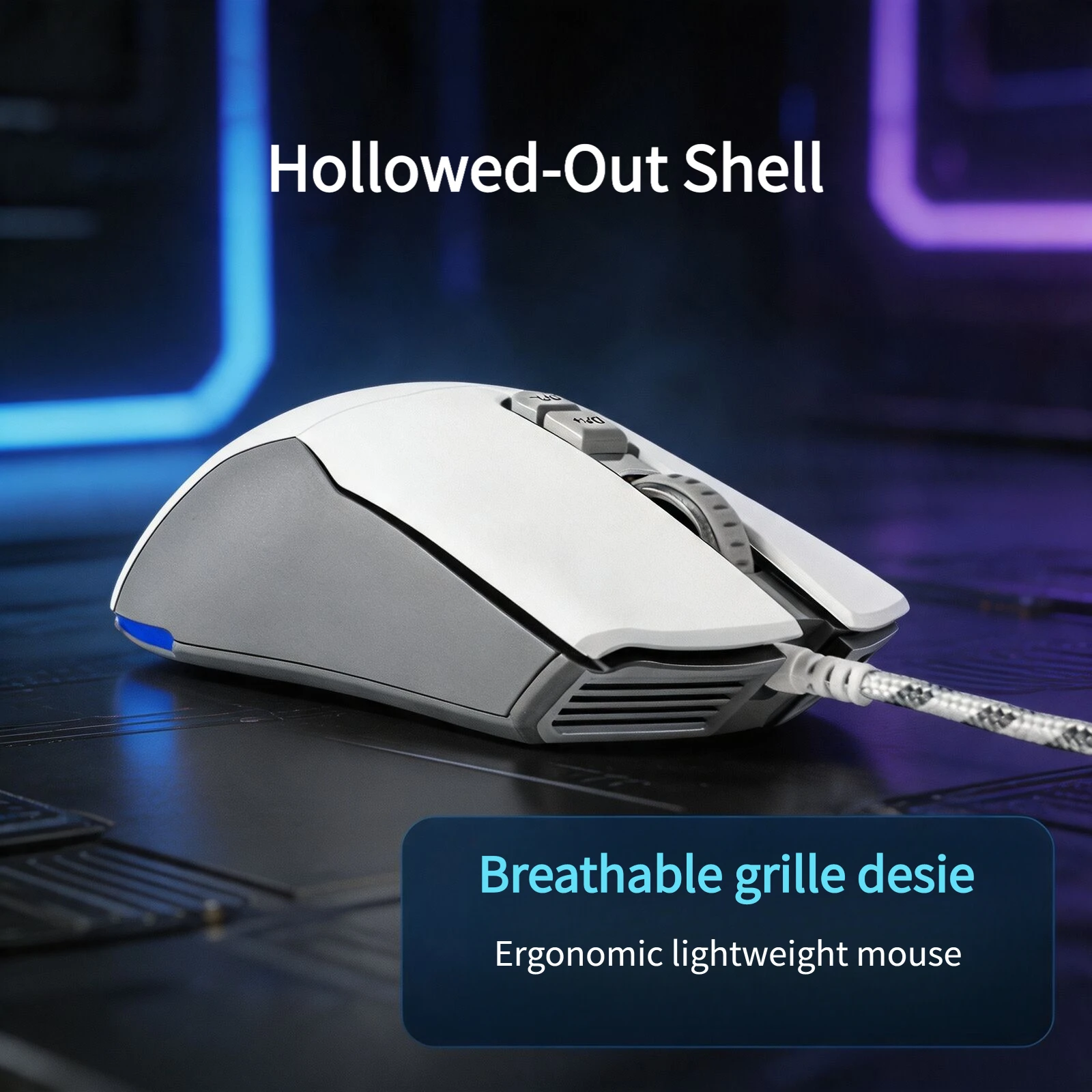 Wired Mouse USB A + Type C Dual Interface Multi-function Button RGB Light 4 Level Adjustable Up To 3600 DPI Hollowed-Out Design