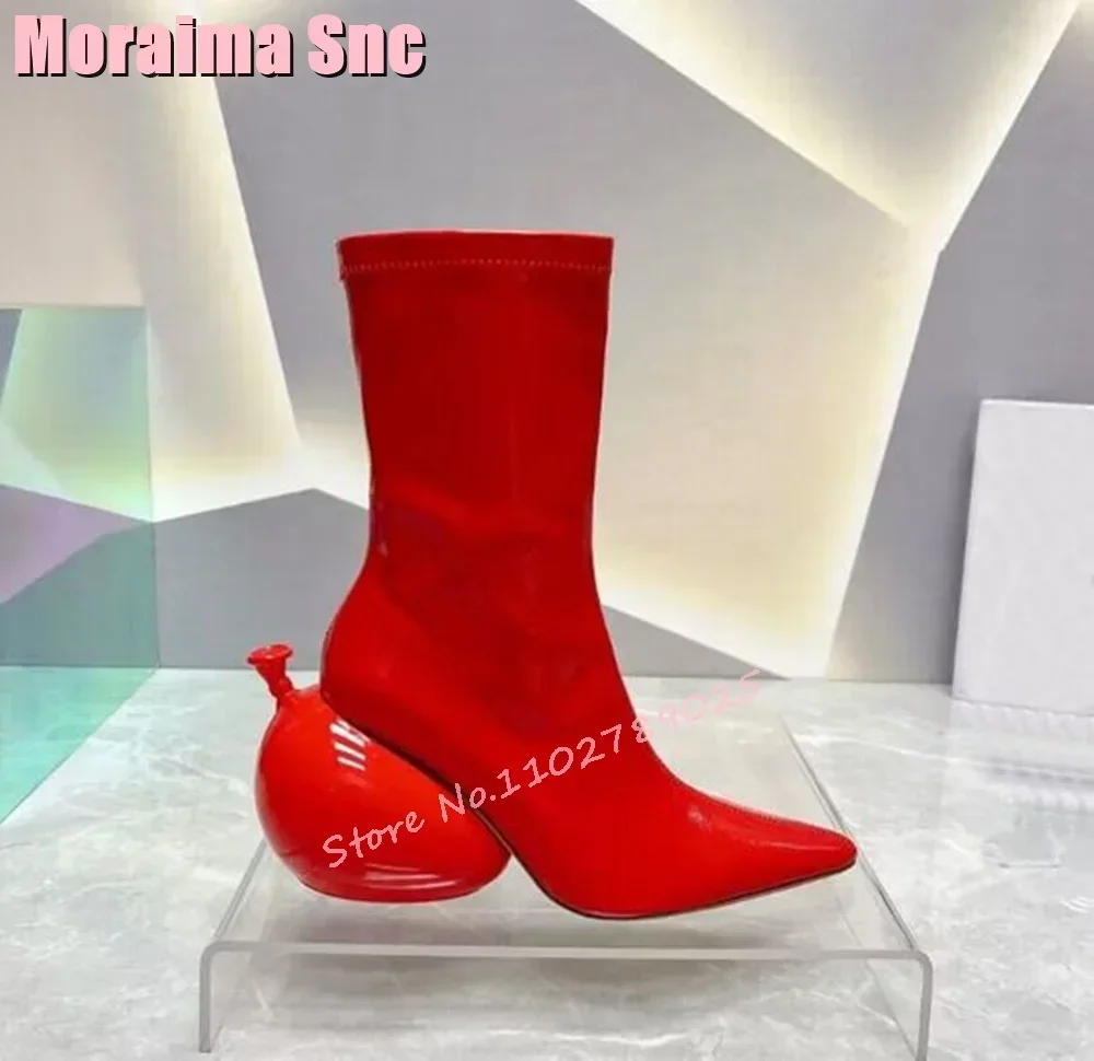 Fashion Unique Balloon Strange Heel Ankle Boots Pointed Toe Solid Women Shoes Autumn Winter Elegant Ladies Short Boots 2024 New