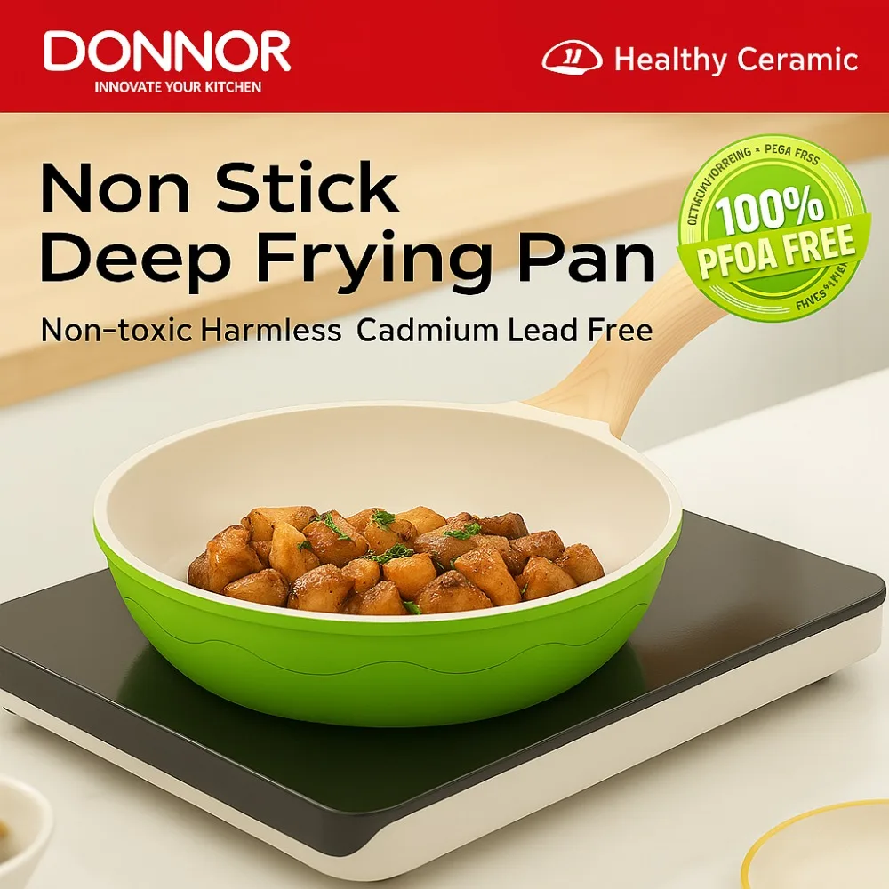 

Керамическая сковорода DONNOR с антипригарным покрытием, 9,5-дюймовая сковорода для омлета, без PFAS/PTFE/PFOA, с термостойкой ручкой, нетоксичная сковорода для шеф-повара