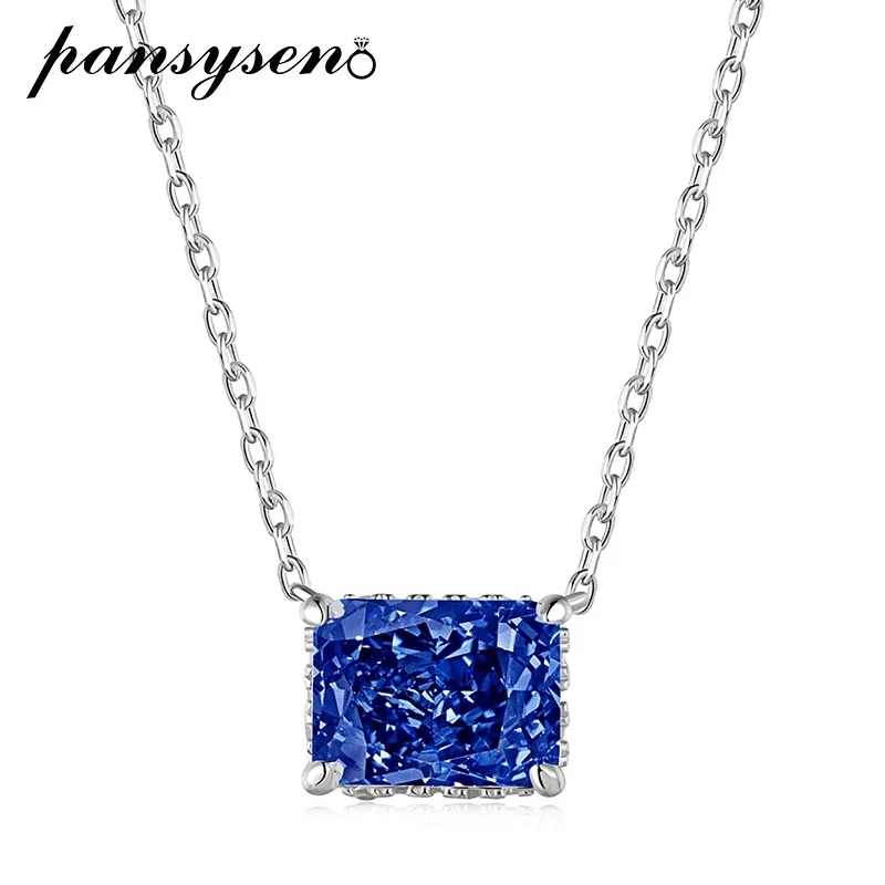 PANSYSEN Vintage 925 Sterling Silver 2CT Sapphire Emerald High Carbon Diamond Pendant Necklace Wedding Party Jewelry Wholesale