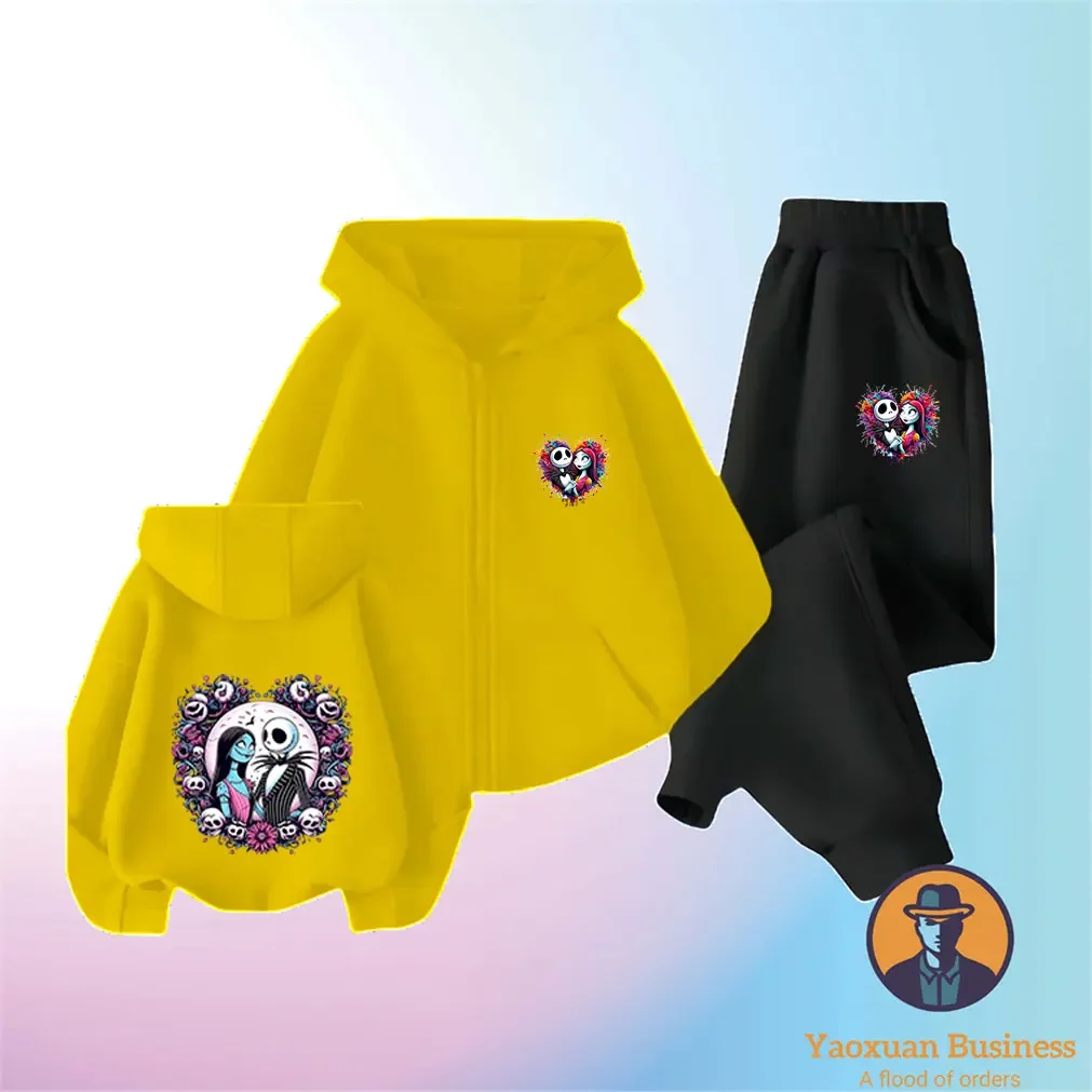 

2025 Kids Nightmare Before Christmas Jack Skellington Zip-Up Hoodie Set Fleece Lined Thermal Warm Autumn