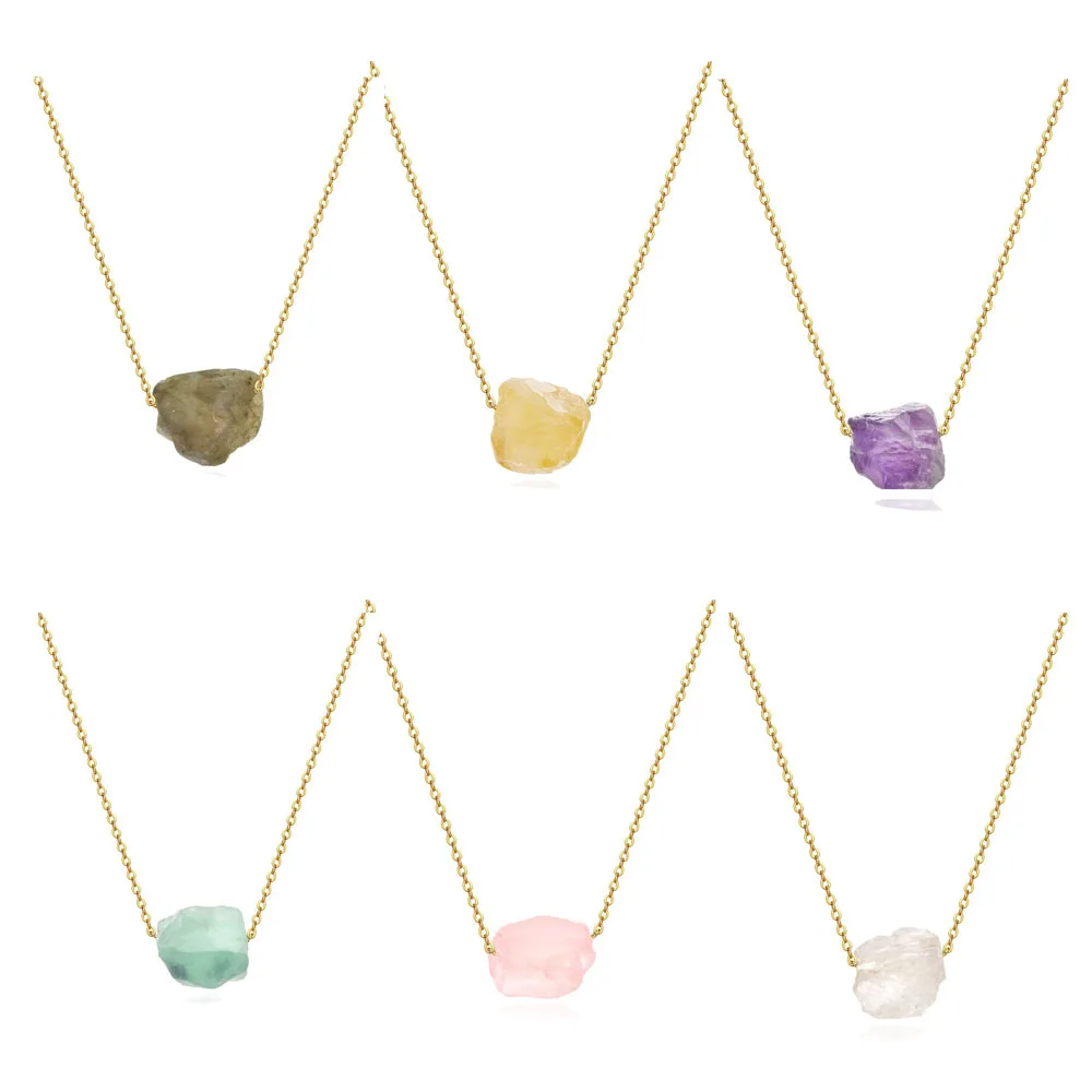 

Trendy Simple Natural Mineral Crystal Raw Stone Charms Necklace Women Gift Irregular Crystal Meditation Energy Stone Choker