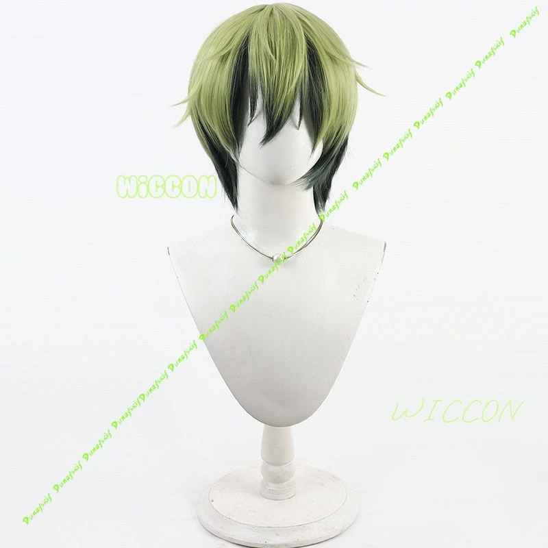 Naoya Zenin Cosplay Wig Green Black Short Hair Earring Shimetsu Kaiyuu Anime Halloween Party Role Play for Women Men view 2