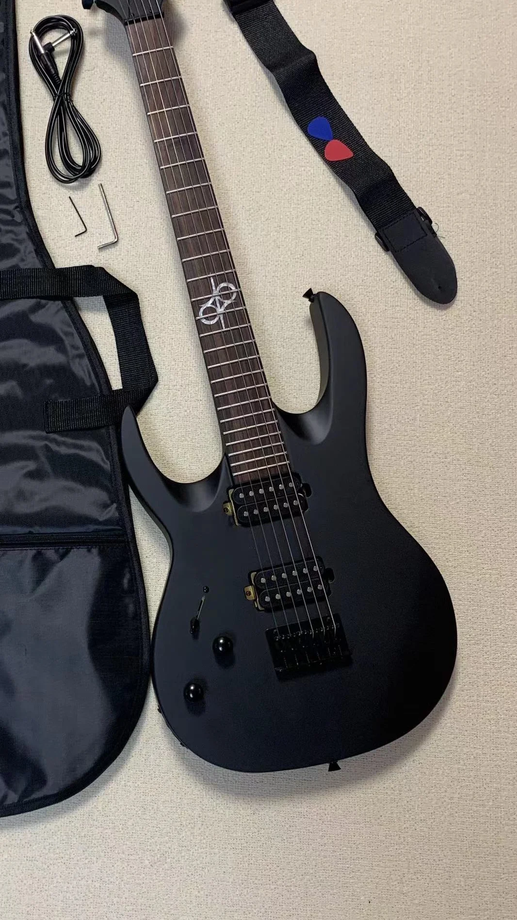 Customer custom 6 string left hand electric guitar, black body, black hardware, free shipping