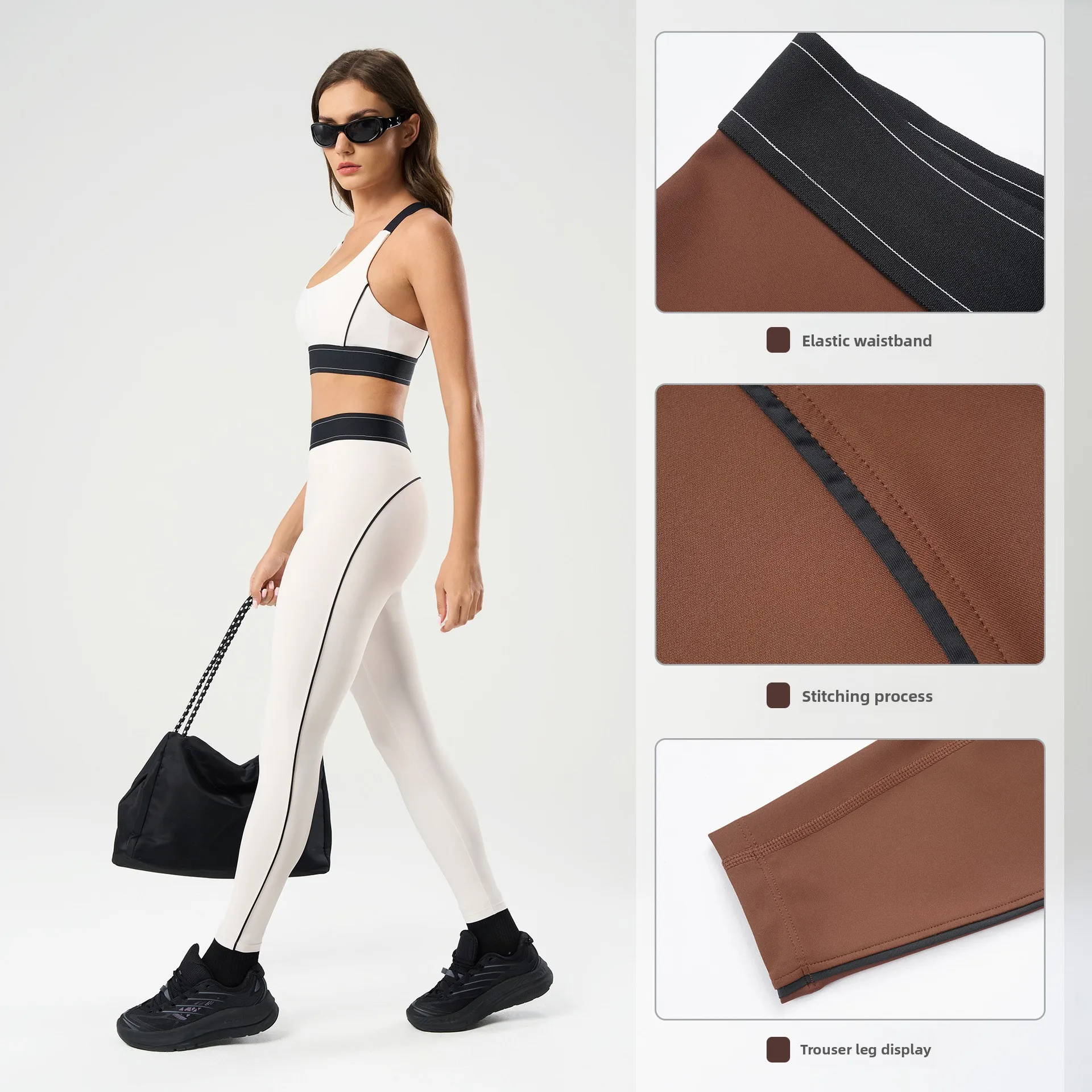 Women Color‑Block Naked Feeling Yoga Leggings High Elastic Peach Hip Slim Fit 9‑Points Tight Gym Workout Fitness Pants