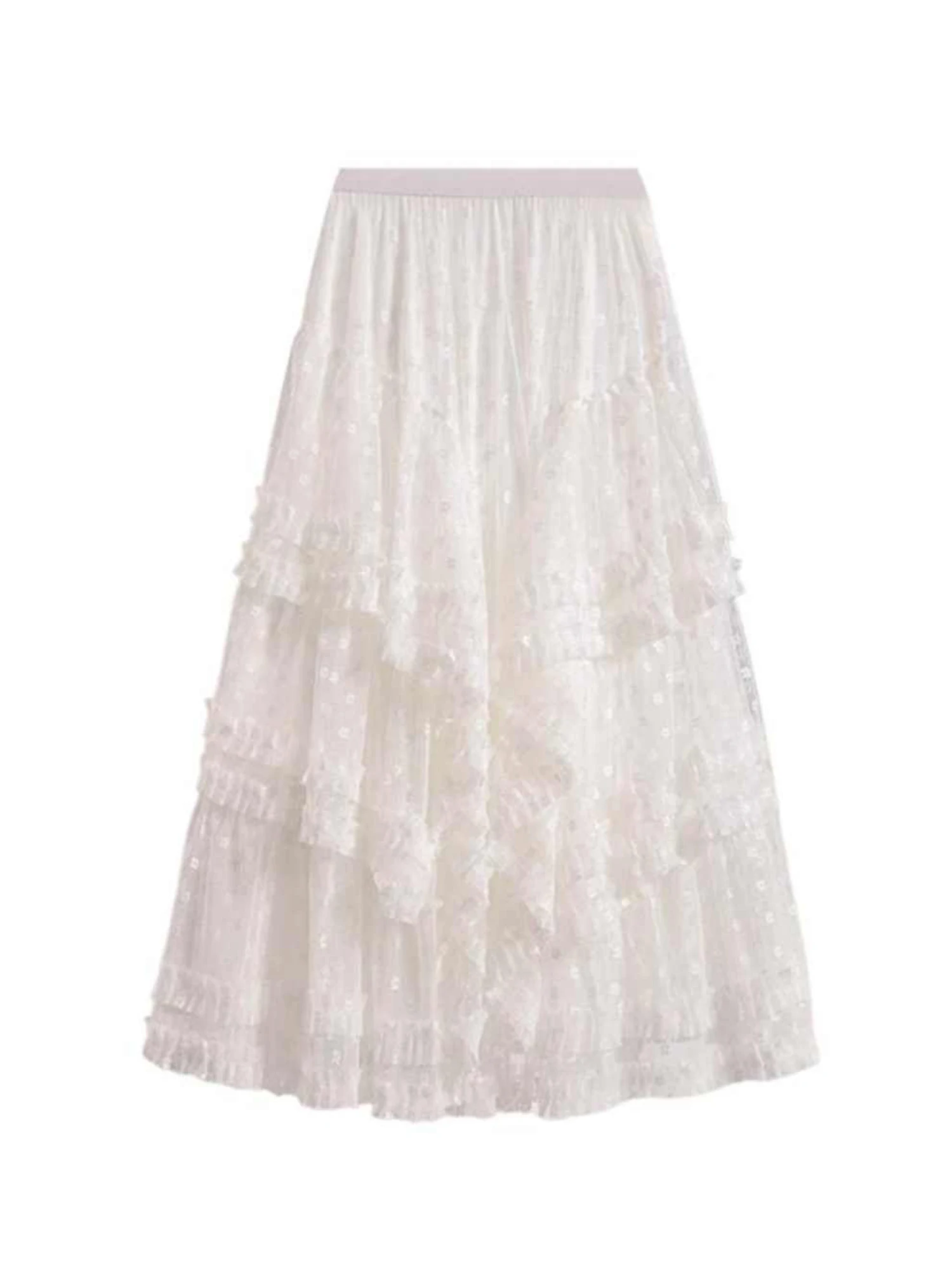 

Женская белая кружевная юбка миди А-силуэта в винтажном стиле, эстетика Харадзюку, Y2K, оверсайз, модная одежда 2000-х годов, осень 2025