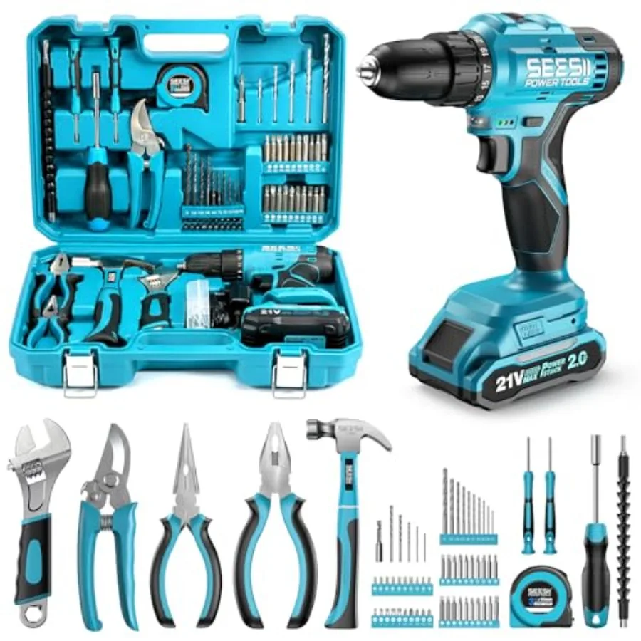 

21V Cordless Drill Tool Kit - 190Pcs Power Tool Combo Set, Hand Tool Kit with Toolbox, Electric Drill Driver for Home Hand Repa