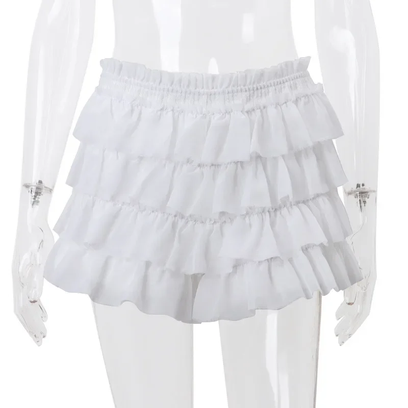 Fashion Y2K Ruffle Tiered Mini Skirts Co-ord Sets Elegant Outfits Tie Front Tops and Skirt 2 Piece Matching Sets Skirt Sets