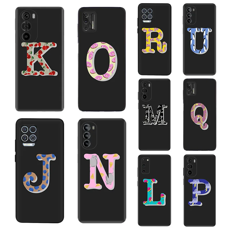 Soft Silicone Phone Case For Moto Edge 30 40 20 G9 G73 G53 G72 G52 G32 G22 G71 G60 G51 M-R Colorful Initial Fruit Letters Cover