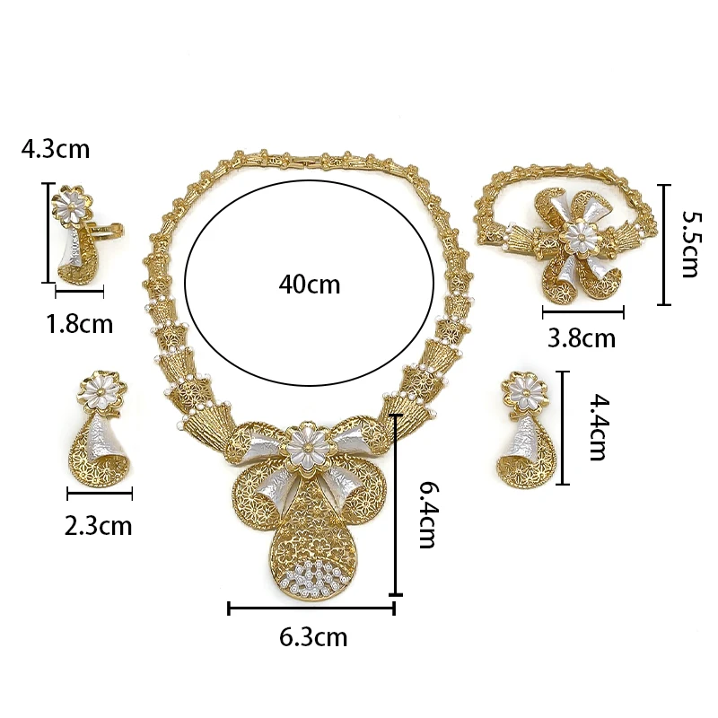 Collar con textura de lujo de gran tamaño, pendientes, pulsera, anillo, gargantilla, conjunto de joyería dorada de dos tonos, regalos para fiesta de boda nupcial