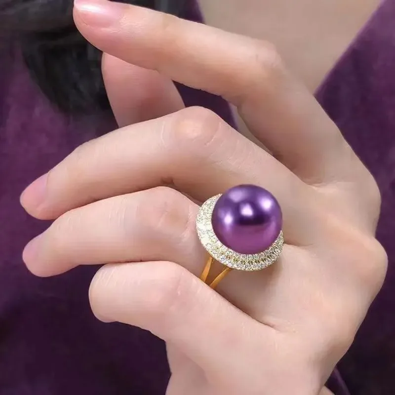 Suberb 11-12mm Purple Lavender Round Pearl Ring Adjustable Size Women Jewelry Wedding Party Gift 925 Sterling Silver 2377