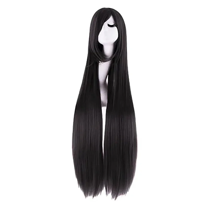 100CM Synthetic Long Straight Cosplay Wig Party Wig With Bangs Woman Black Pink Green Gold Heat Resistant Wig