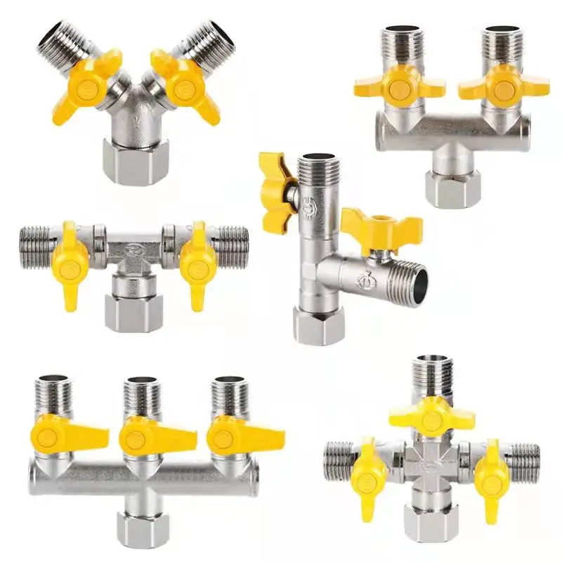 

1/2"Fittings All Copper Plating 3-way 4-way Gas Valve Corner Valve Ball Valve Water Heater Faucet Switch Shunt Outlet Conversion