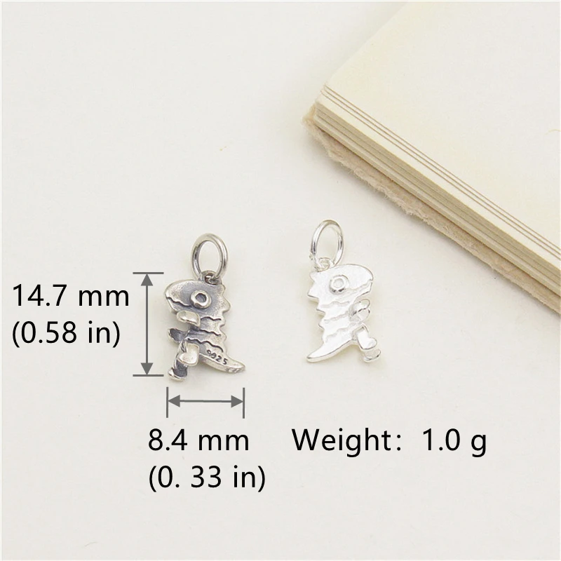 100% echtes Sterling Silber Zubehör niedlichen Dinosaurier Charm Anhänger für Armbänder und Halsketten DIY Material für Schmuck