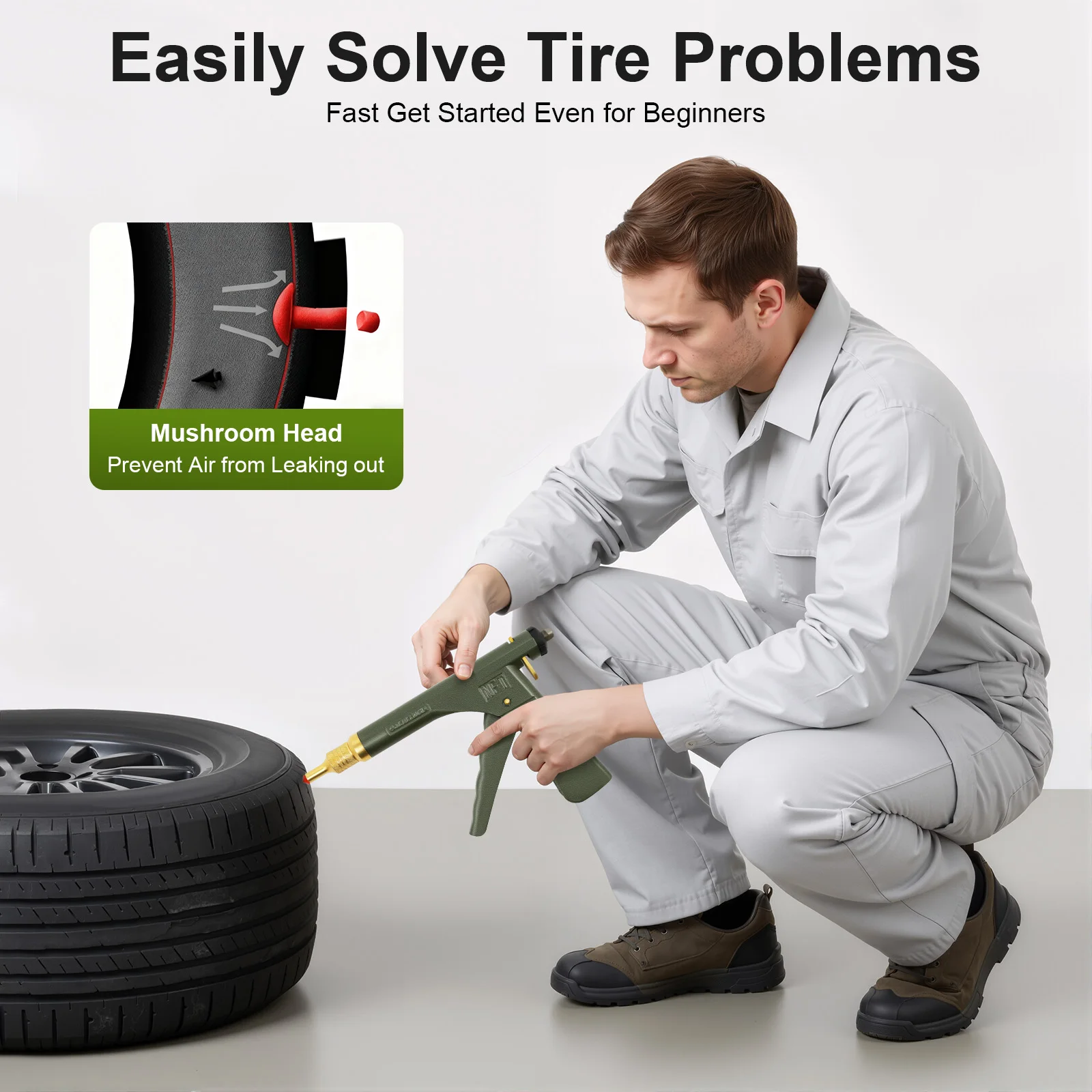 

Iron Car Tire Plugger Tubeless Tyre Wheel Repair Gun Kit with Mushroom Head Spray Painted Universal for Suitable Car Models
