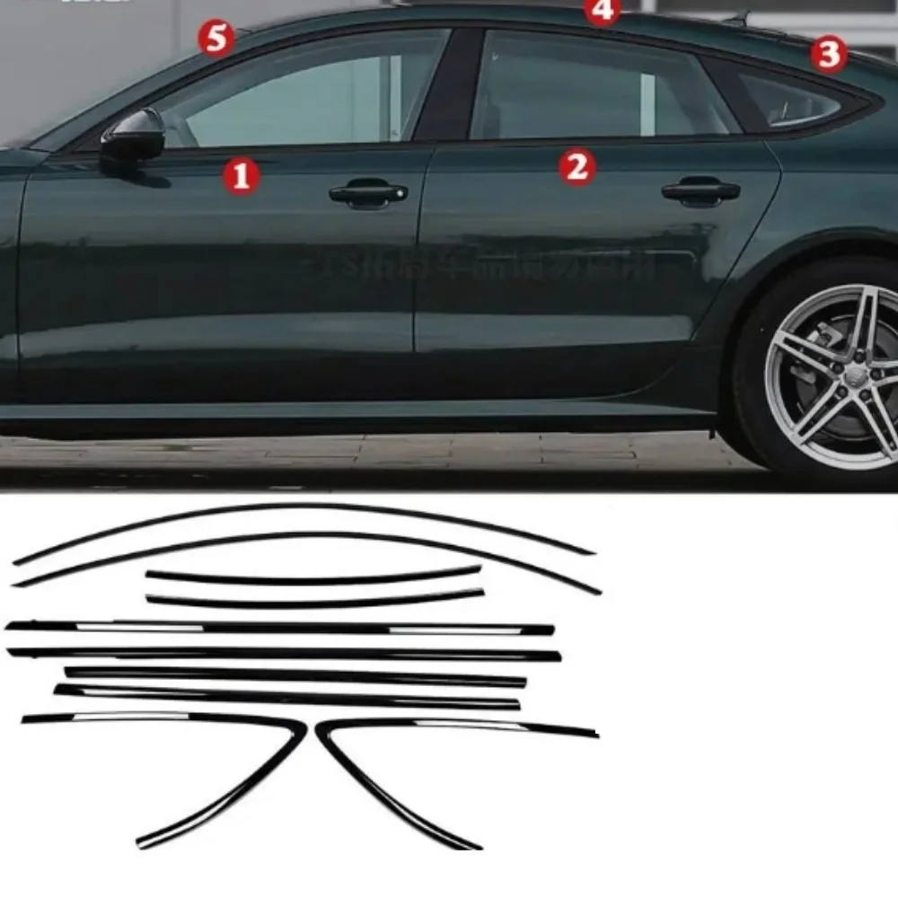 Bright black window trim For Audi A7 S7 2012-2024