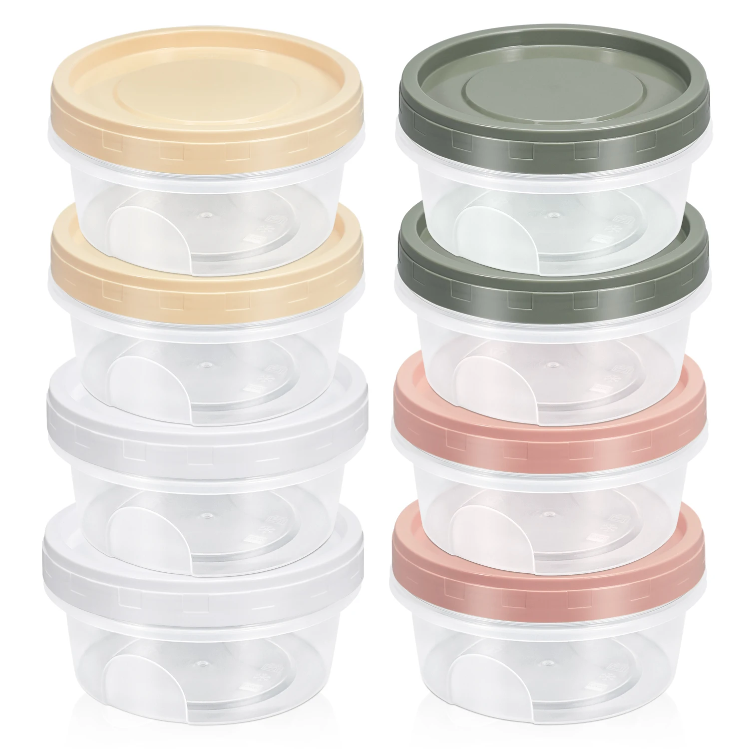 Round Plastic Containers with Lids, Reuseable Small Freezer Storage Container Jars with Screw Lid Microwave Safe for Food Snacks