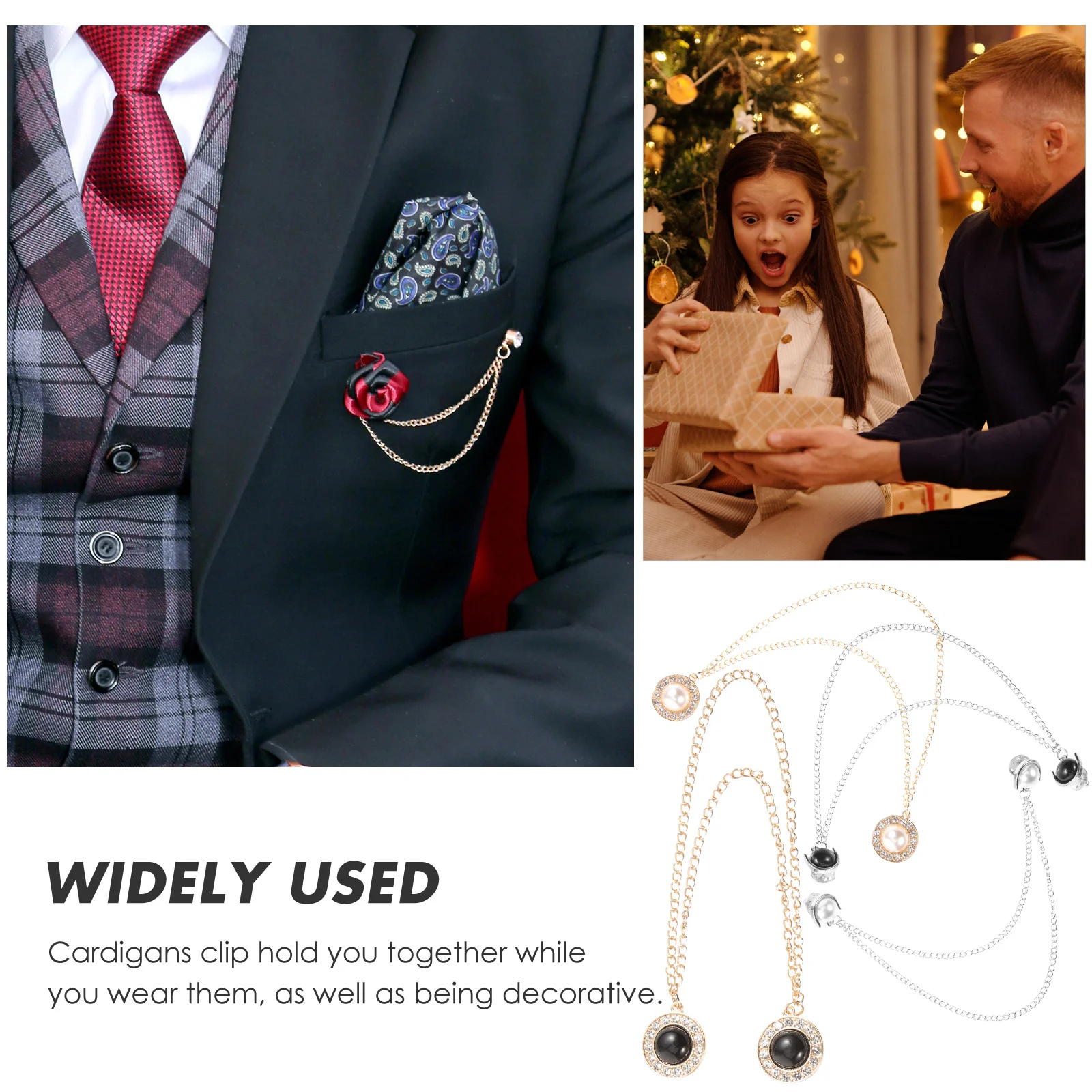 

4pcs Metal Sweater Clips With Chain Cardigan Collar Pin Clothing Clips Dress Cinch Shawl Clip Clasps For Women Vintage Style