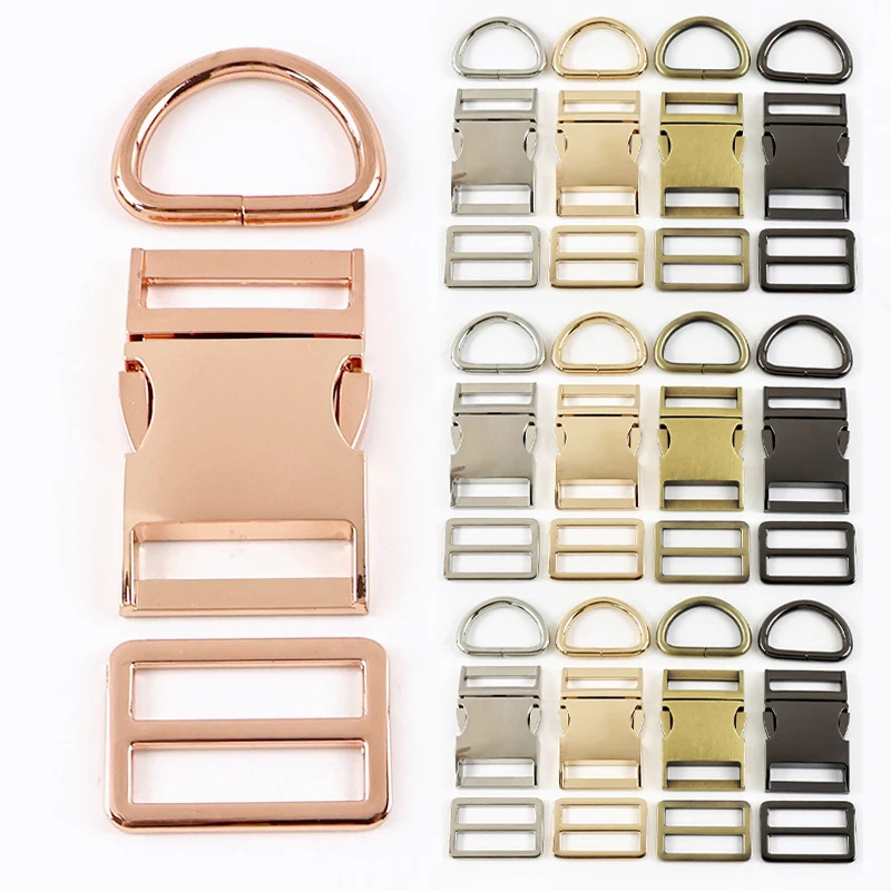 

1Set 15-38mm Metal Quick Release Buckle D Ring Tri Glide Slider Clasp Bag Strap Dog Leash Adjuster Hook DIY Hardware Accessories
