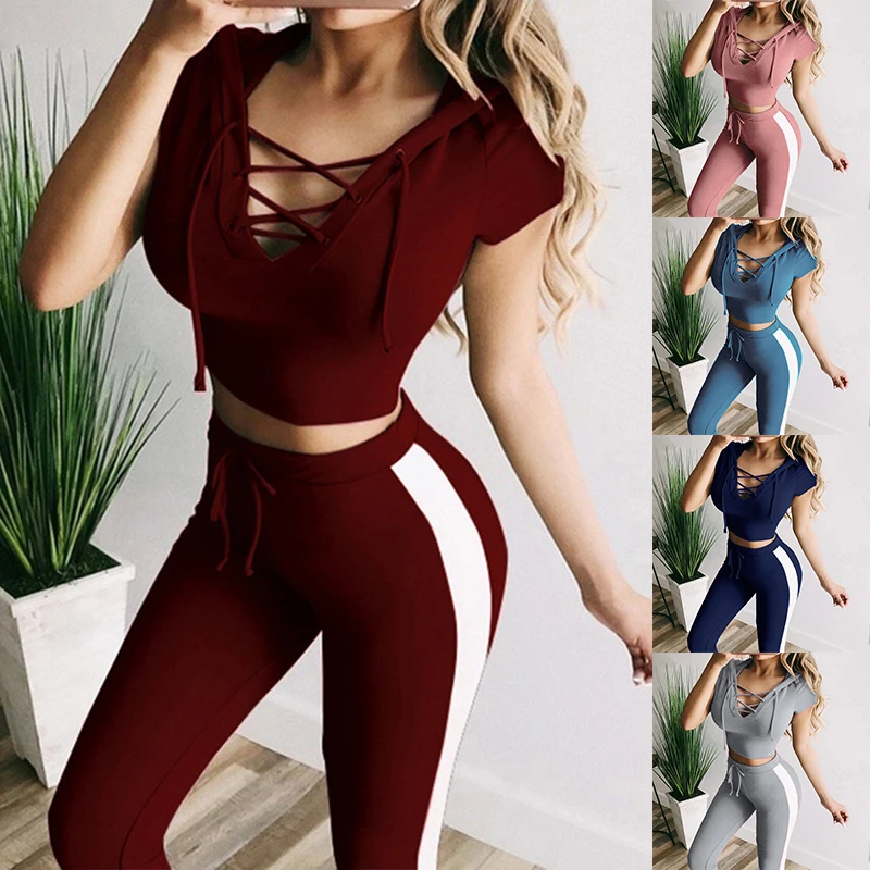 

Women's Sports Yoga Fitness Set Open Navel Top Hoodie+Leggings Women's Fashion Sports Set Sportswear