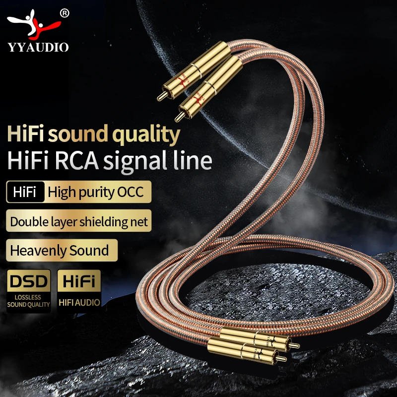 YYAUDIO 1 Pair RCA Audio Cable 2 RCA to 2RCA Interconnect Cables HlFl Stereo Male to Male for Amplifier DAC TV Car Audio