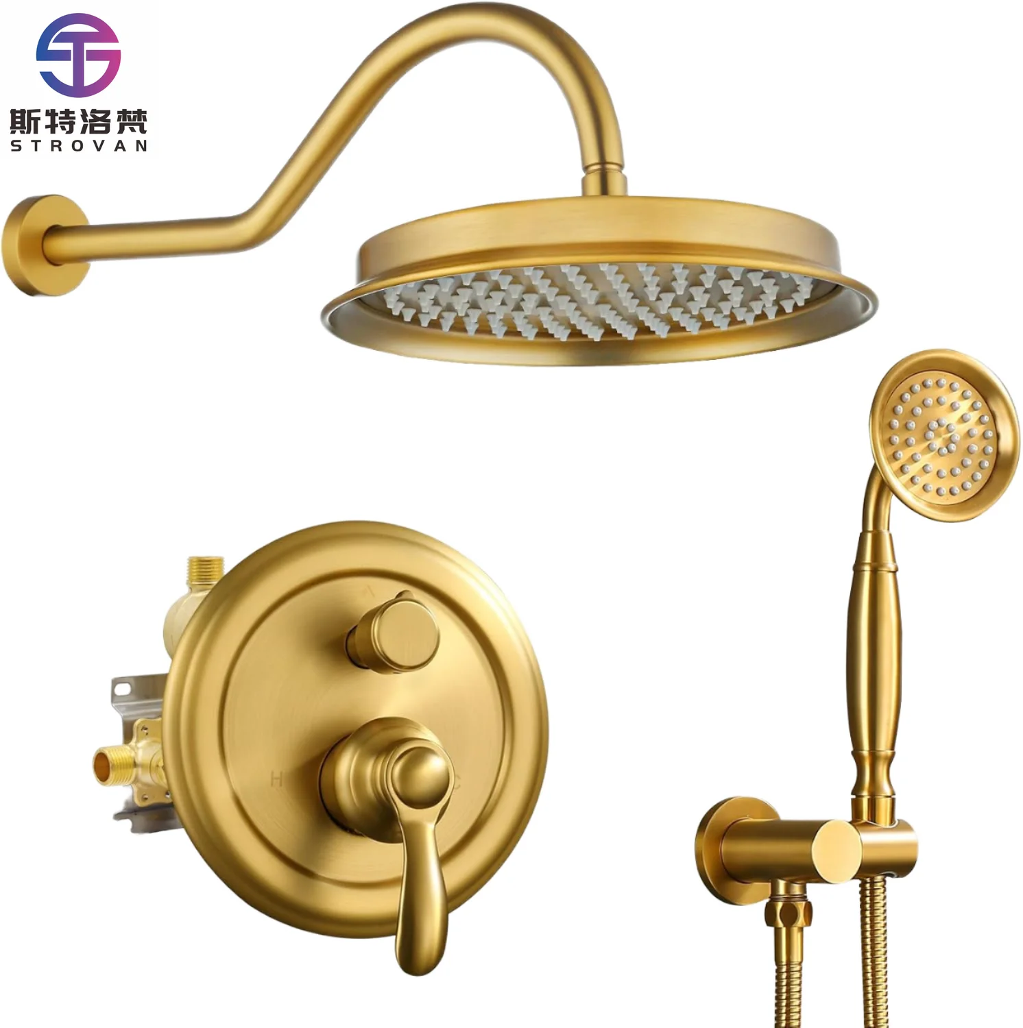 

Antique Brass Full Concealed Shower System Thermostatic Faucets Antique Brushed Gold Rain Pressure Balance Valve for Apartments