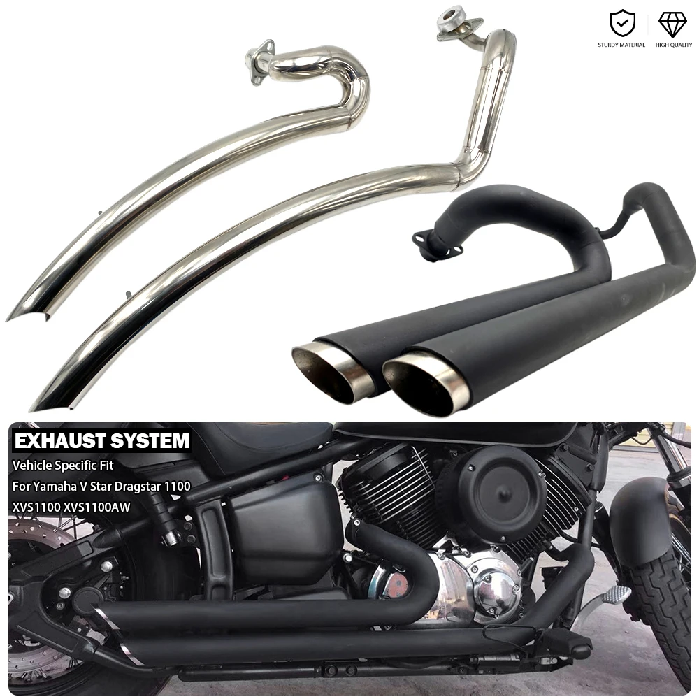 Motorcycle Dual Exhaust Full System Muffler Double Silencer For Yamaha V Star Dragstar 1100 XVS1100 V-Star XVS XVS1100AW Classic