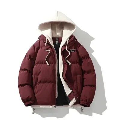 Casaco de Parka grosso com capuz masculino, casacos masculinos, corta-vento, jaquetas, sobretudo, exterior, inverno, falso, 2 pcs