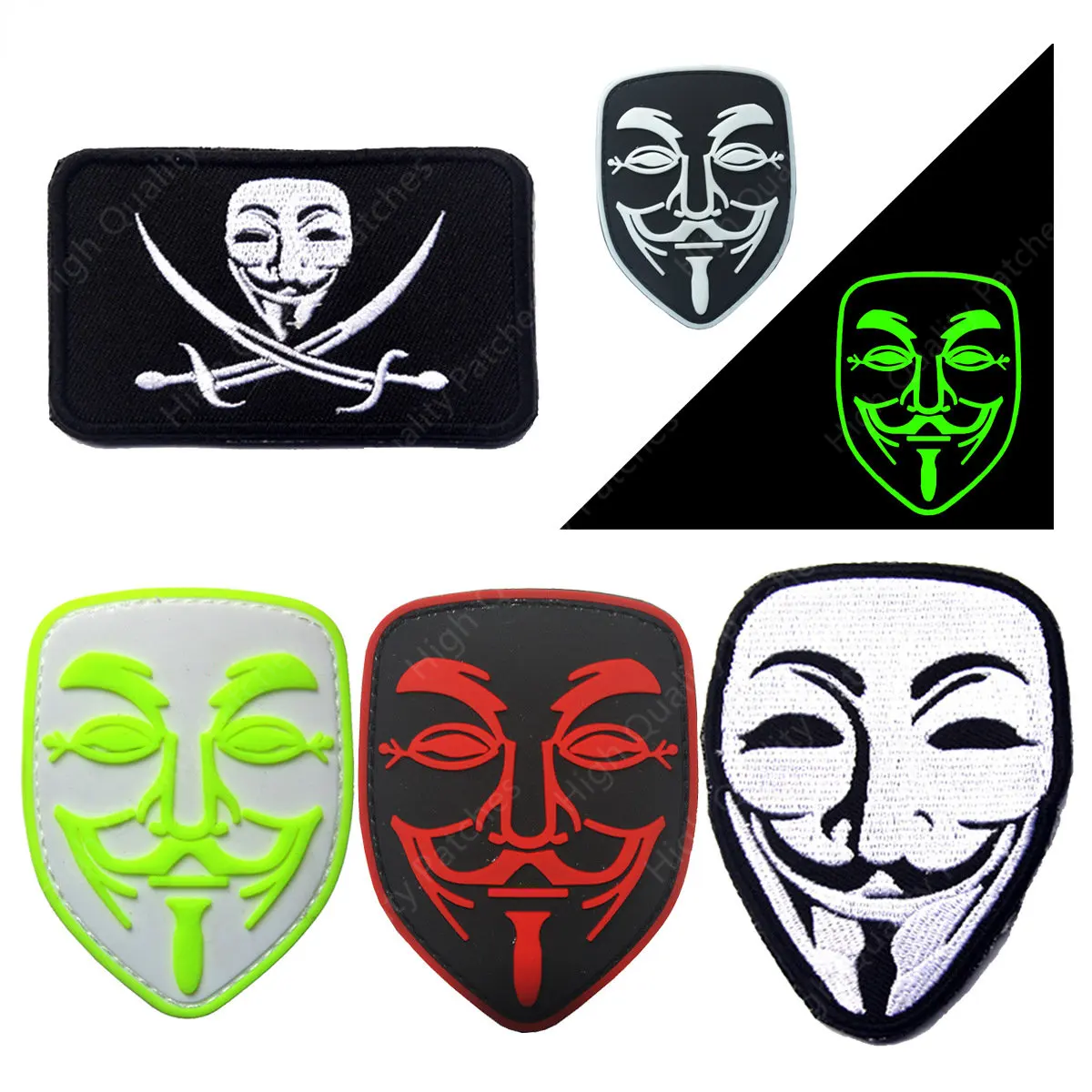 V for Vendetta Brand Mask Embroidered Magic Patch Pvc Arm Badge Clothing Patches Hook and Ring Patches on Clothes Embroidery DIY