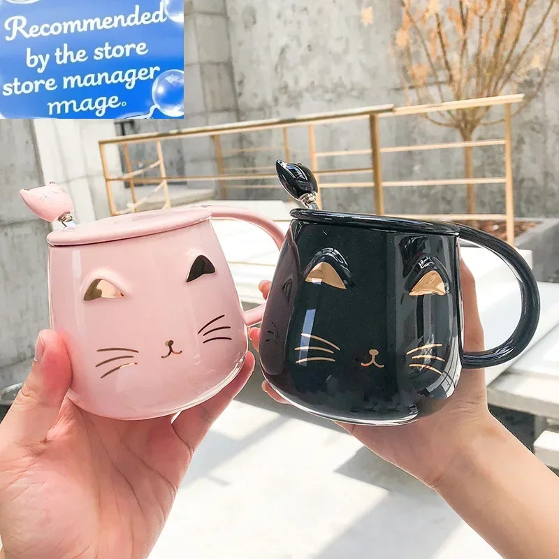 

Ceramic Mugs Hand drawn golden cartoon cat coffe mug creative Drinkware Coffee Tea Cups Novelty Gifts milk cup